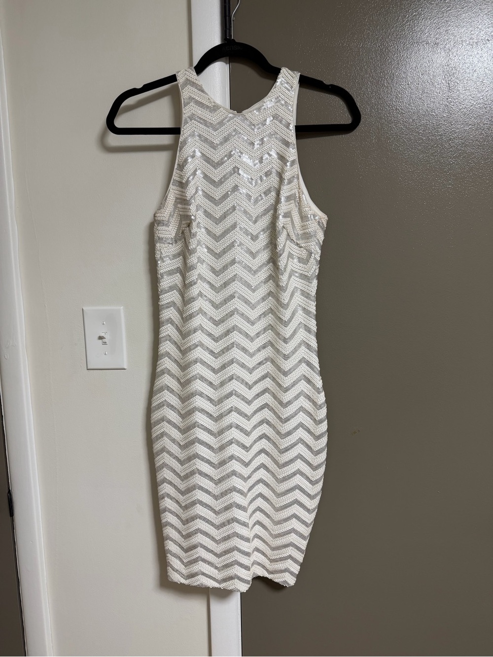 Cache Ivory Chevron Sequin Bodycon Dress